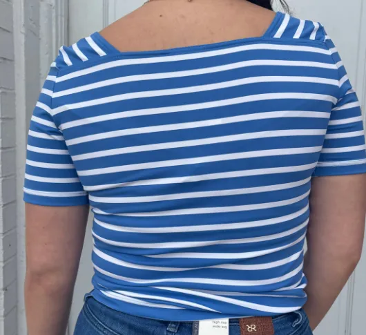 SAINT JAMES - Anti-UV 3/4 Sleeve Top in Royal Blue and White Stripes