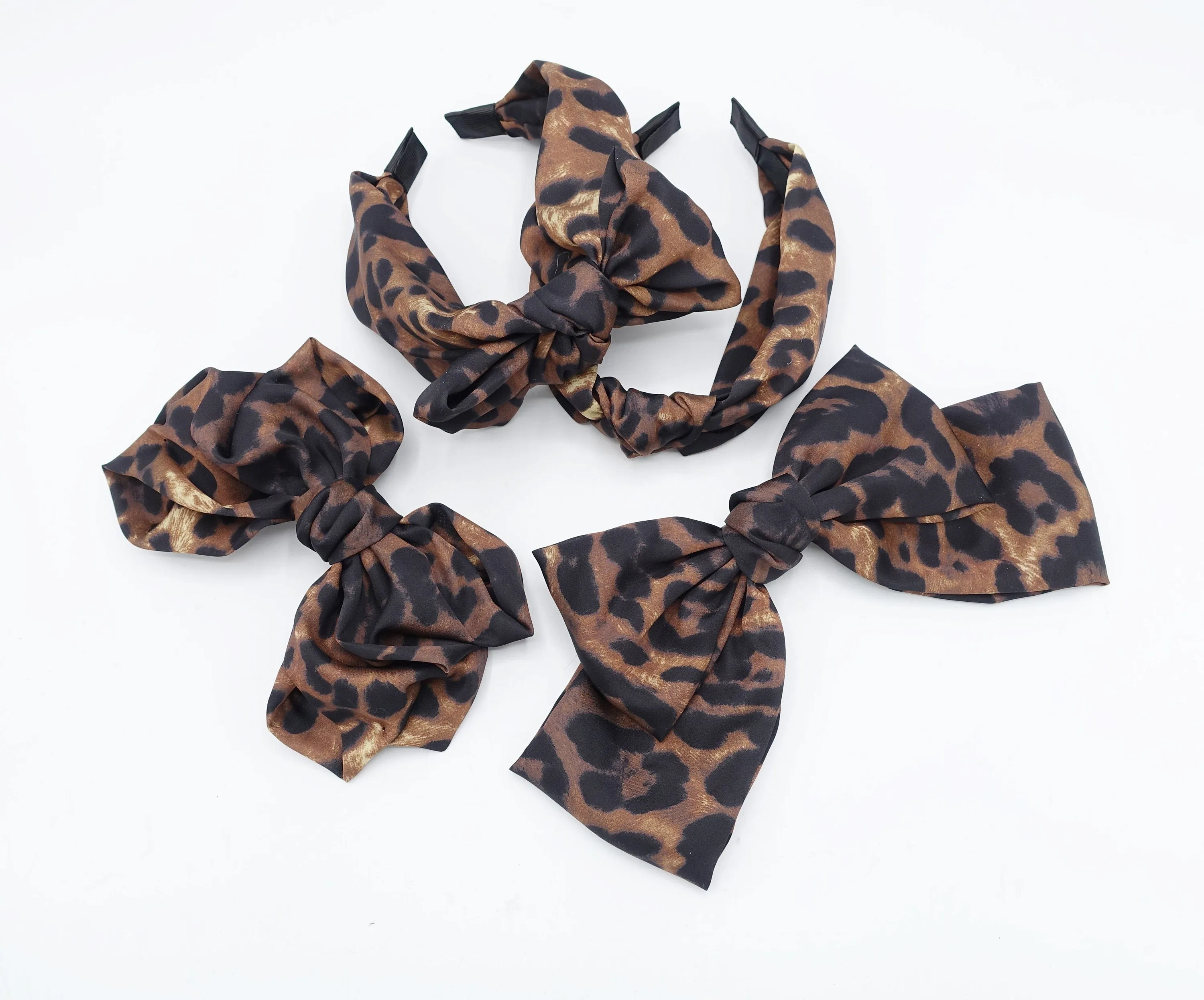 satin leopard print hair bow headband collection women hair accessories