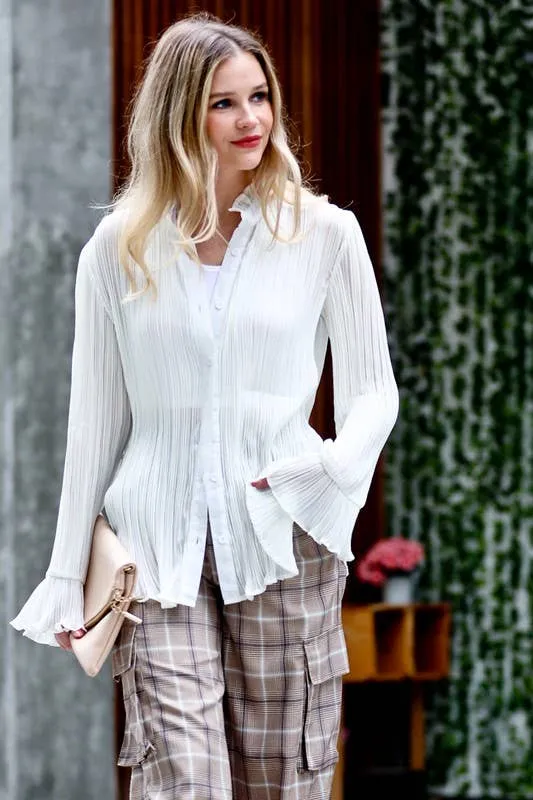 Sheer White Pleated Top