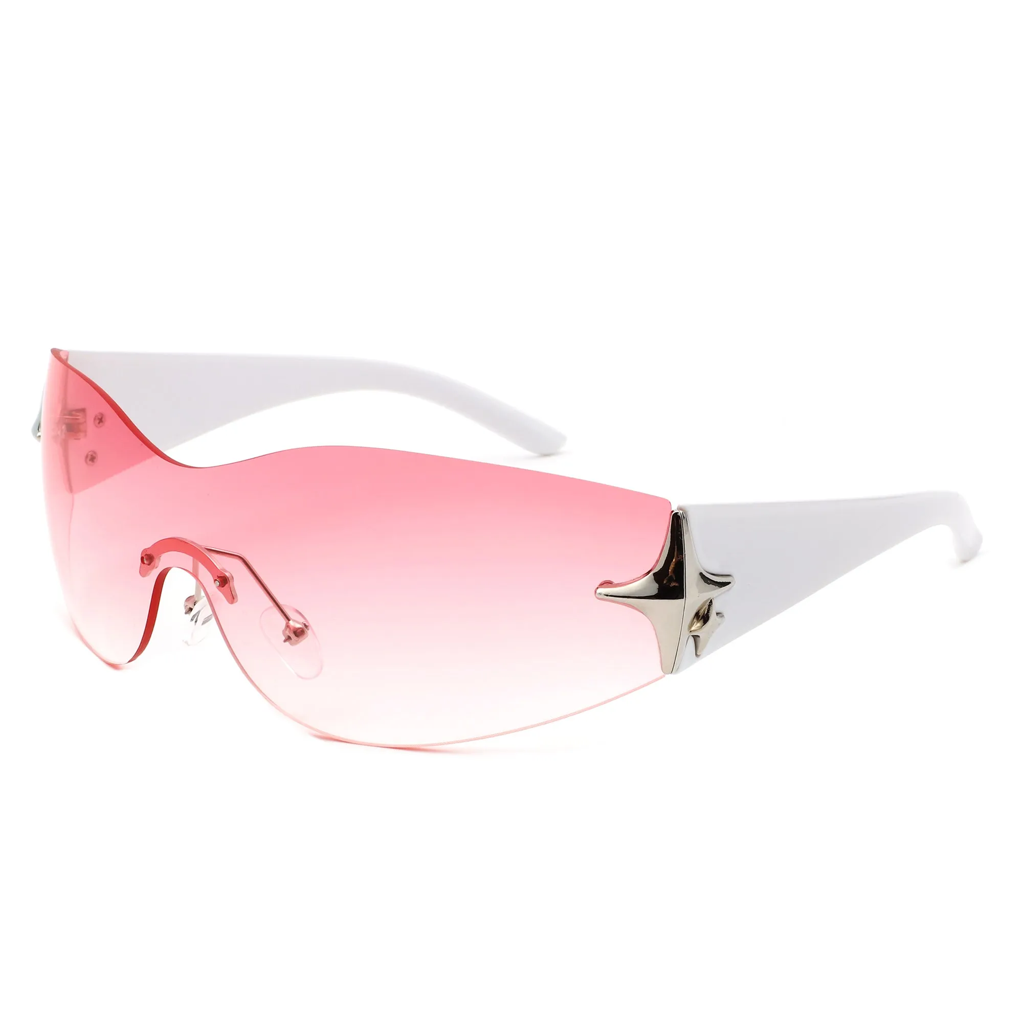 Spark - Sleek Rimless Double Star Fashion Shield Sunglasses