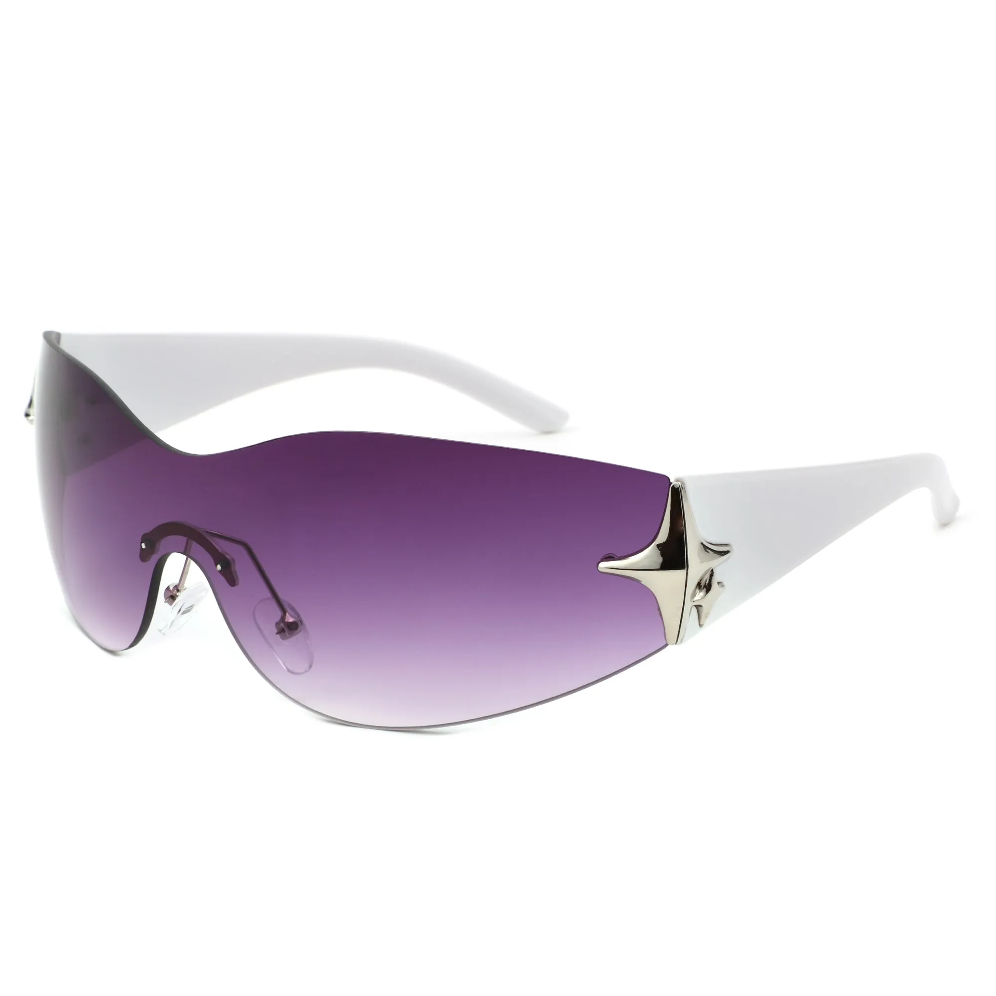 Spark - Sleek Rimless Double Star Fashion Shield Sunglasses