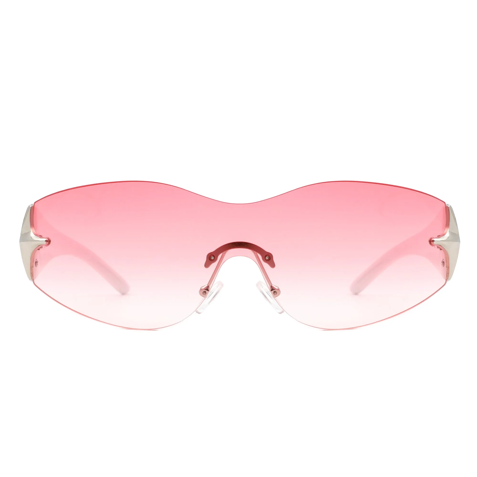 Spark - Sleek Rimless Double Star Fashion Shield Sunglasses