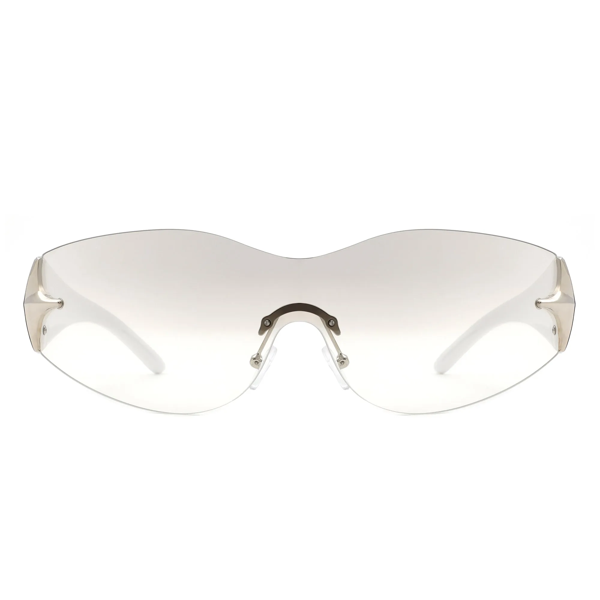 Spark - Sleek Rimless Double Star Fashion Shield Sunglasses