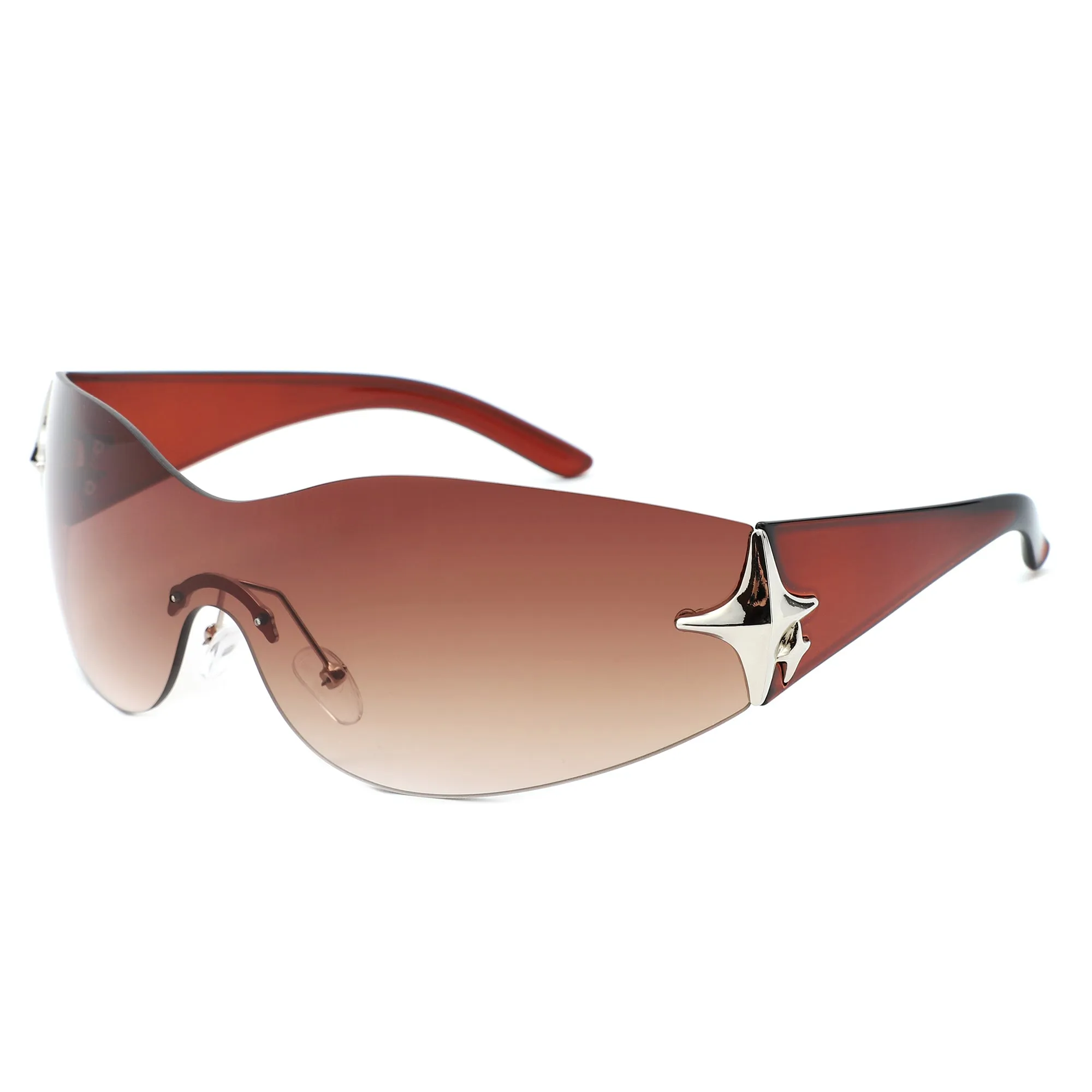 Spark - Sleek Rimless Double Star Fashion Shield Sunglasses