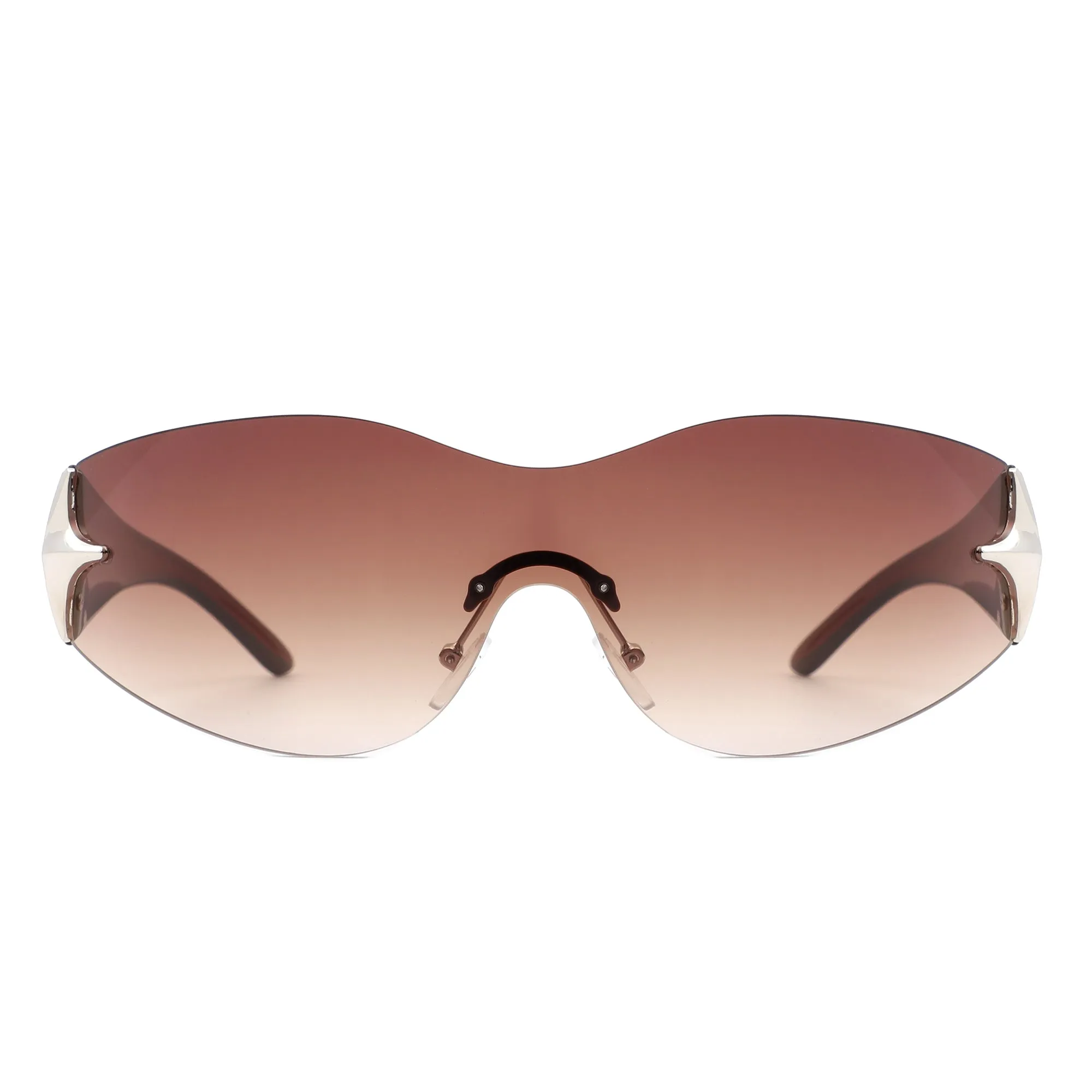 Spark - Sleek Rimless Double Star Fashion Shield Sunglasses