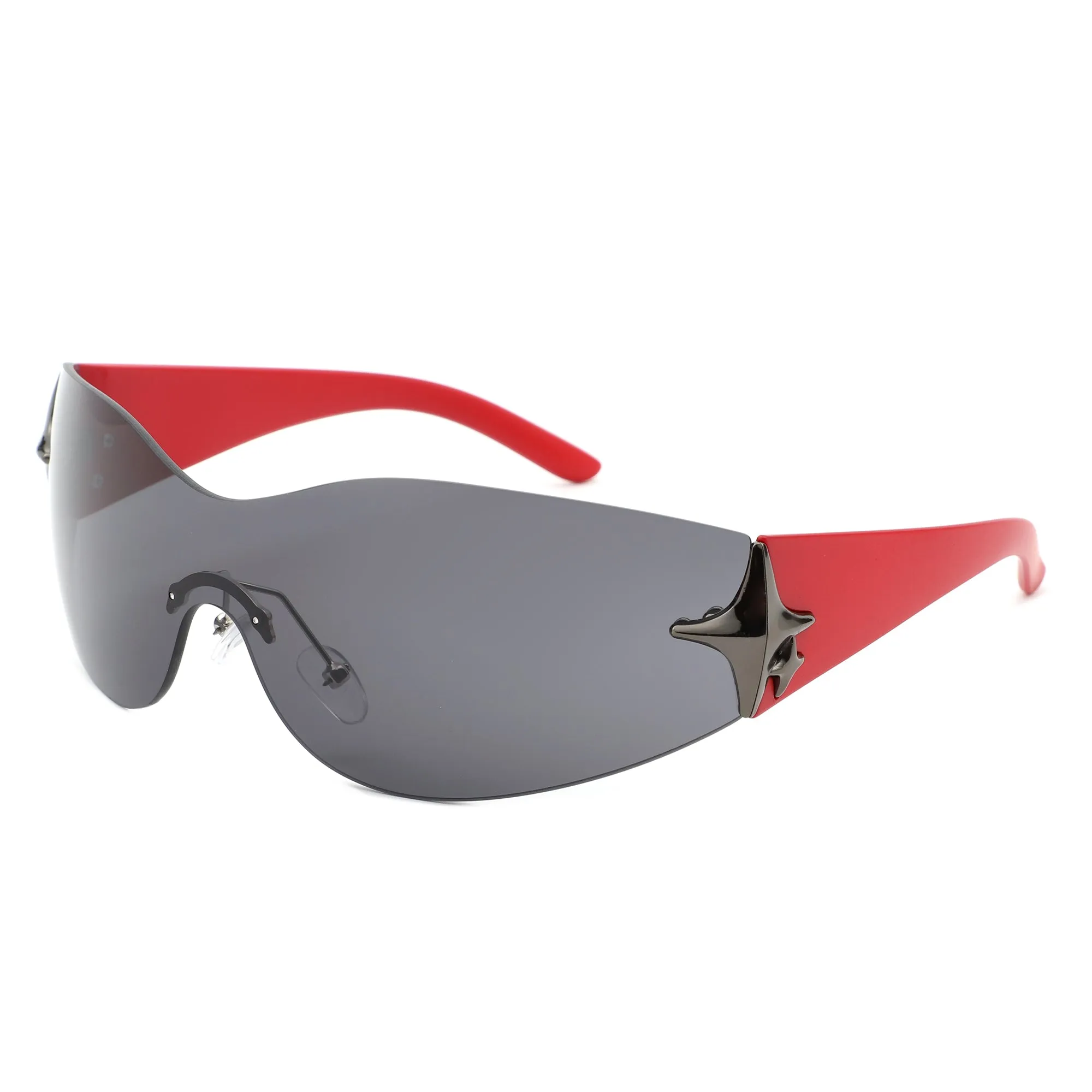 Spark - Sleek Rimless Double Star Fashion Shield Sunglasses