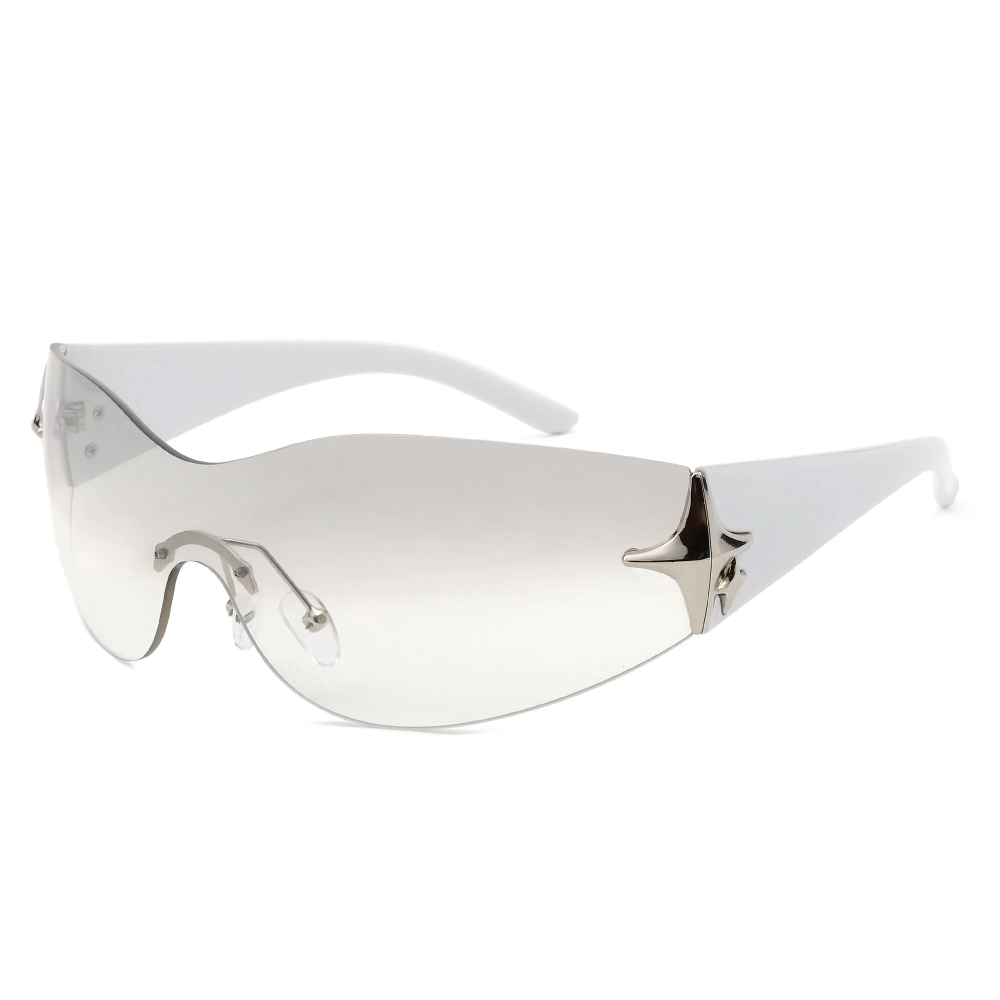 Spark - Sleek Rimless Double Star Fashion Shield Sunglasses