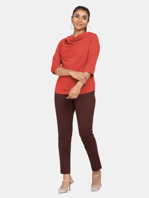 Statement Cowl Neck Stretch Top for Women - Rust