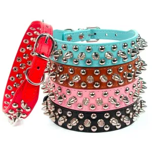 Stylish Leather Dog Collar with Punk Rivets