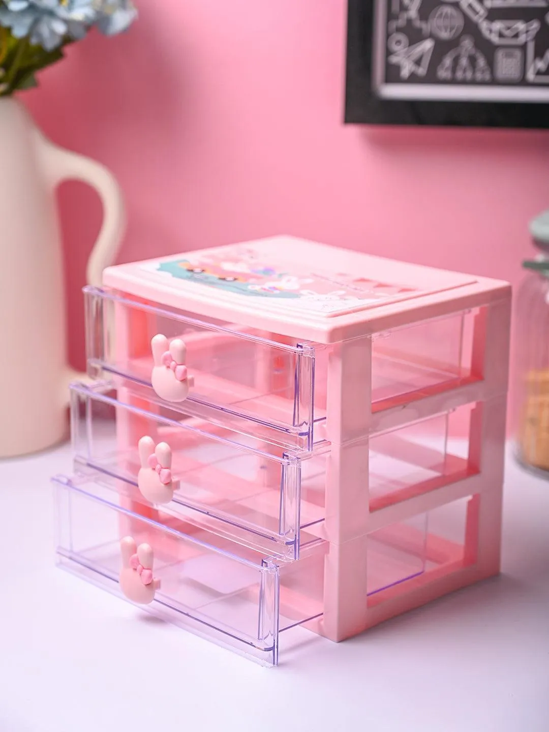 Stylish Pink 3 Layer Table Drawer