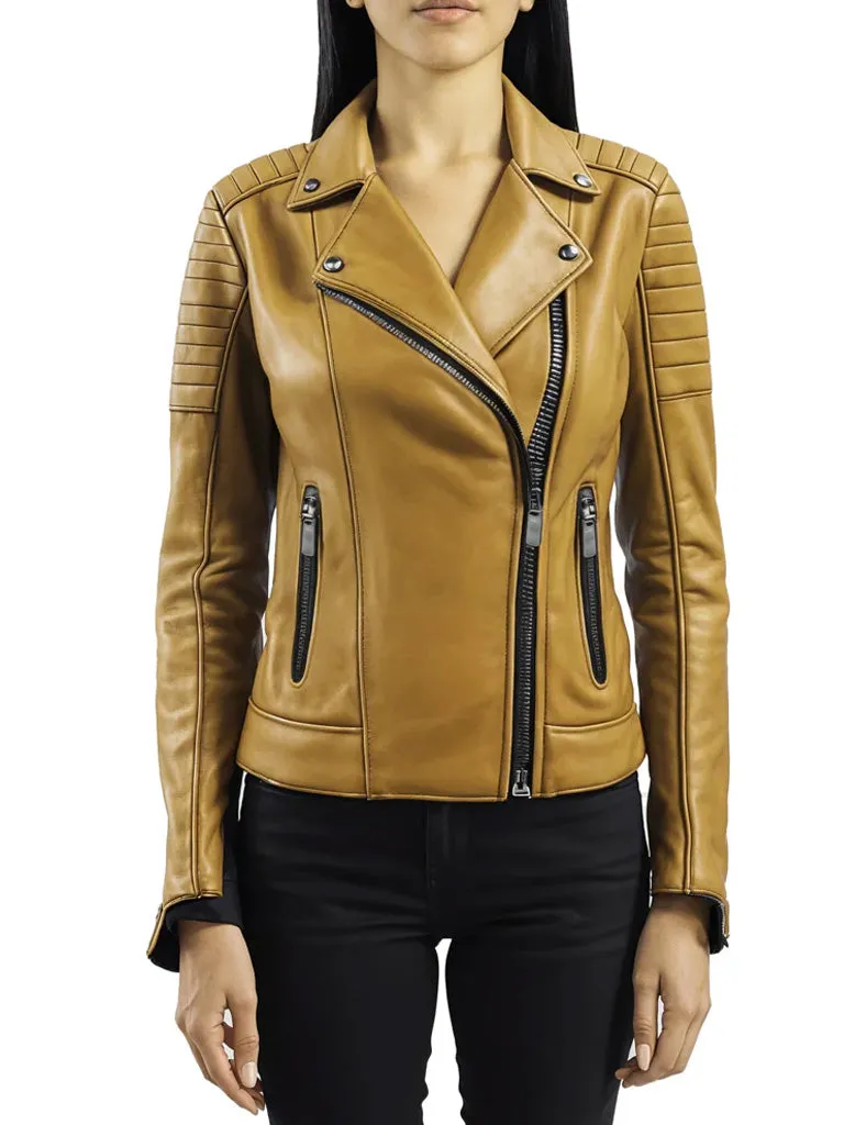 Tan Brown Leather Biker Jacket