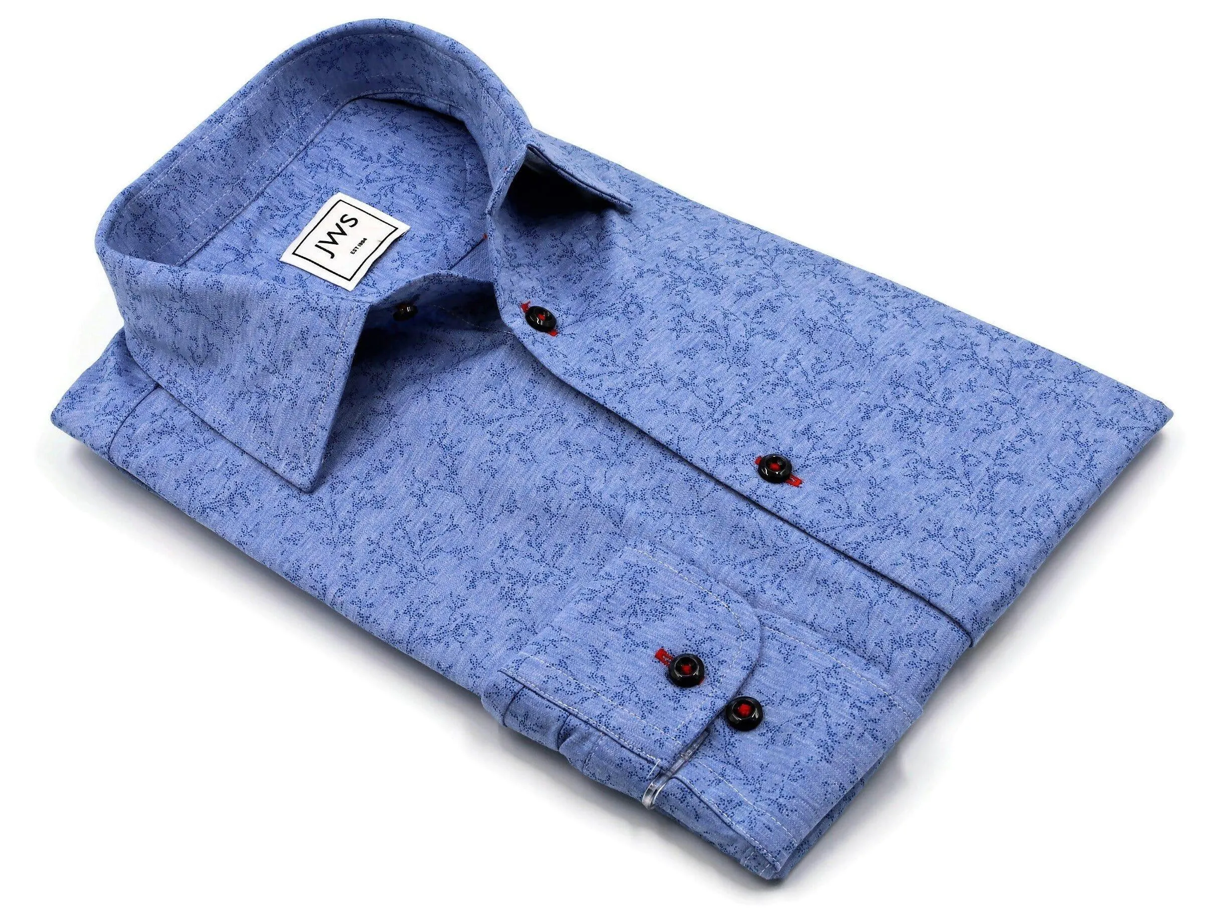 The Athleshirt - Cotton Knit Mid Blue with Navy Leaves