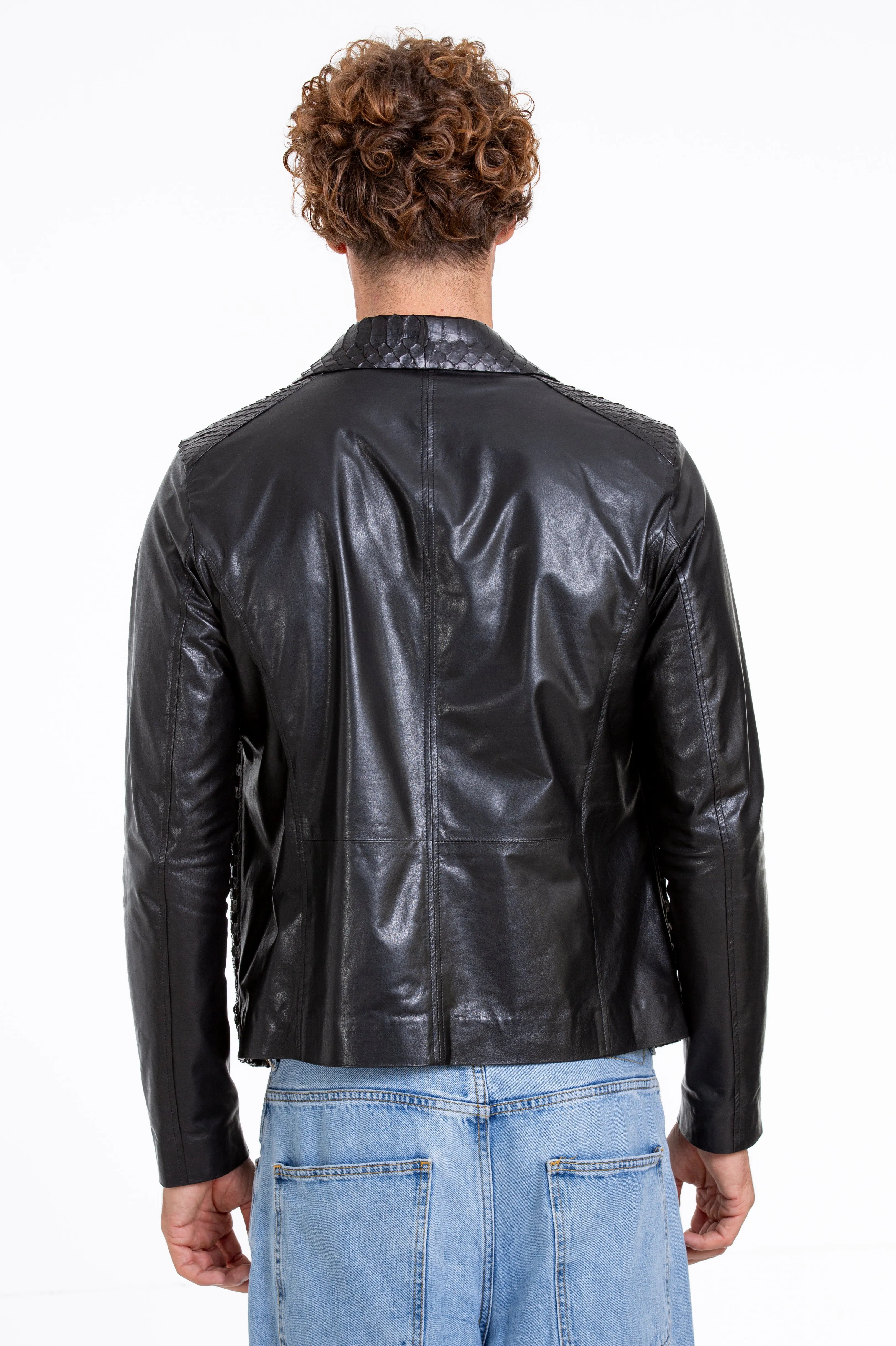 The Bedford Pythn Skin Handwoven Leather Black Men Jacket