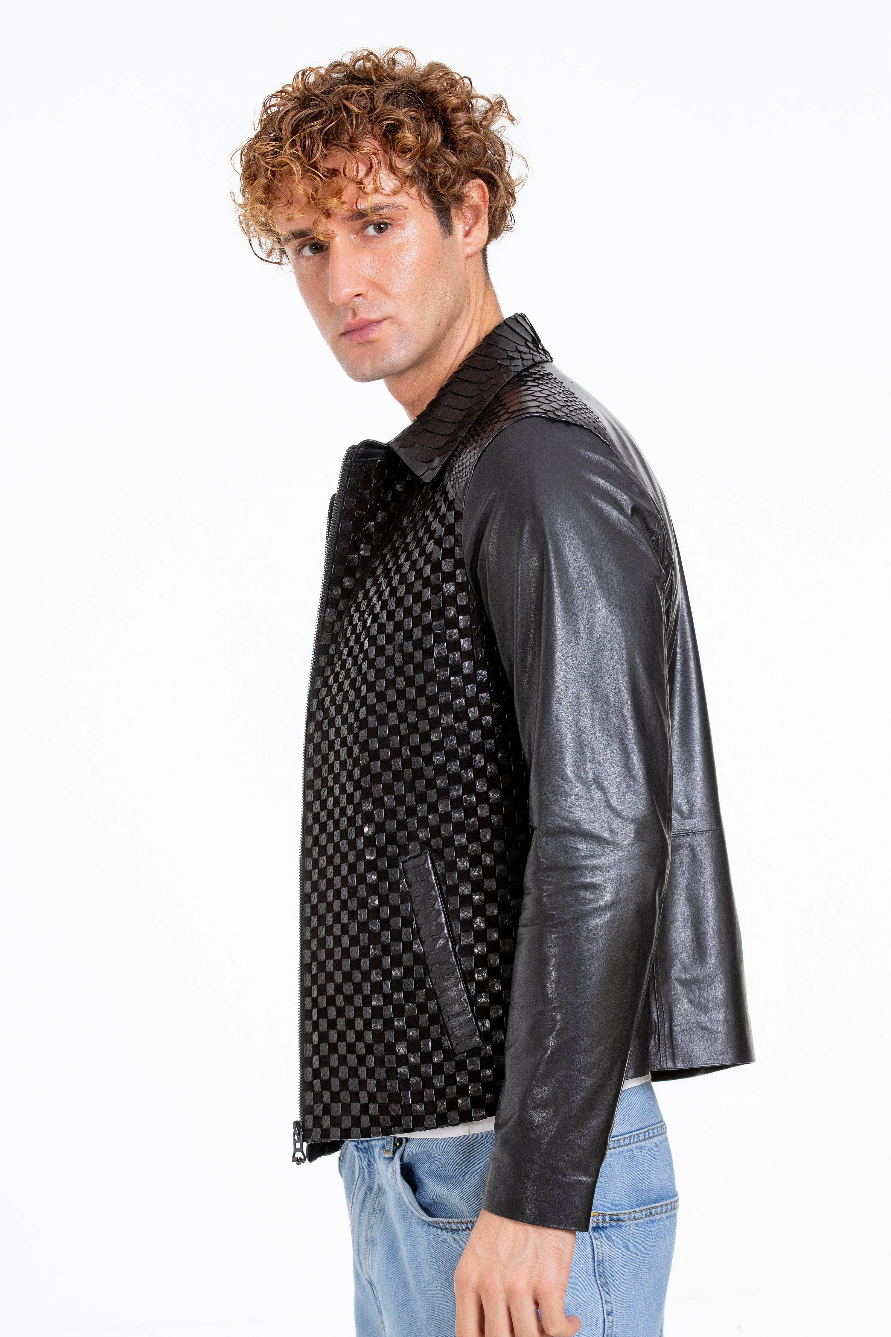 The Bedford Pythn Skin Handwoven Leather Black Men Jacket