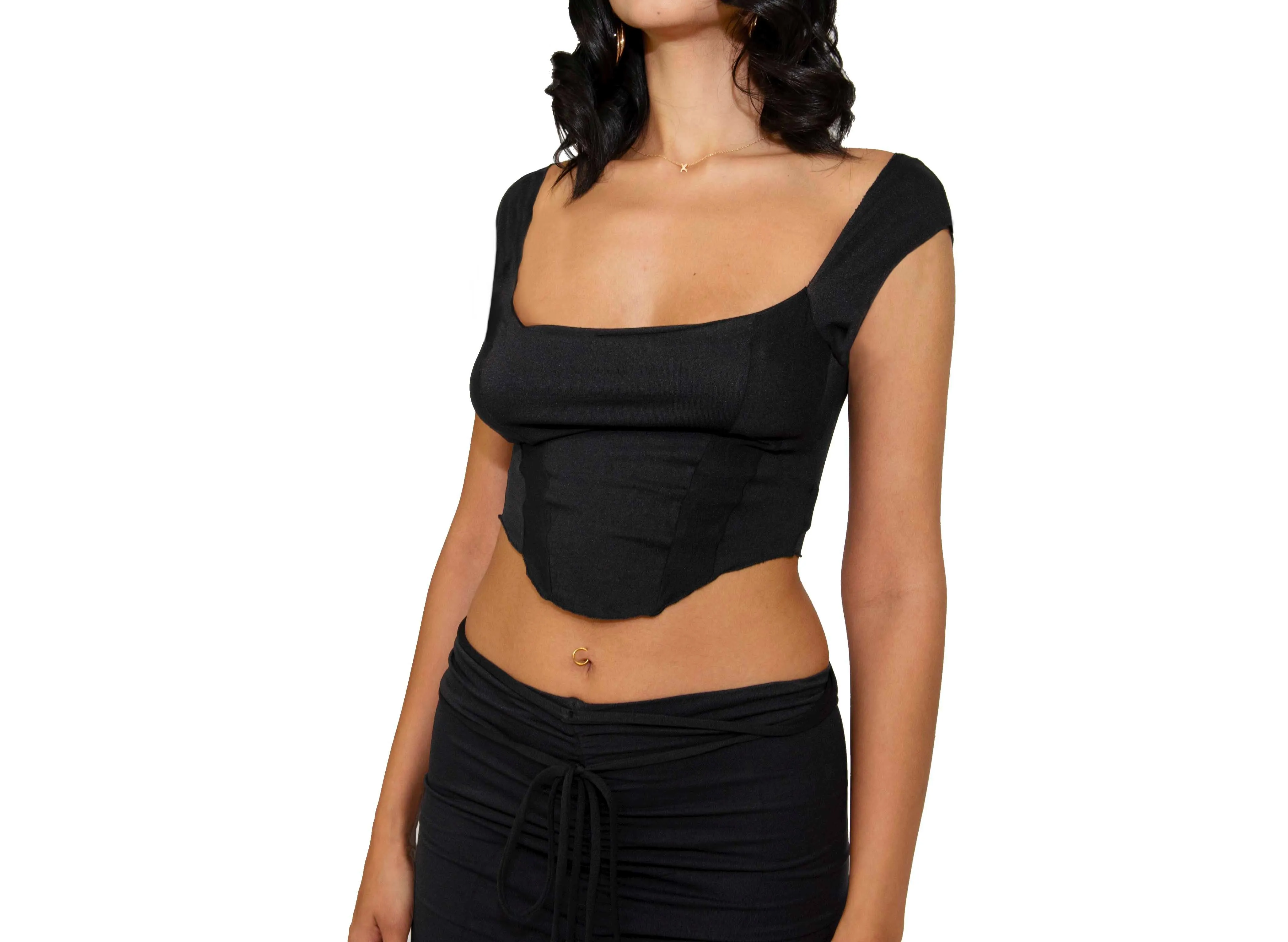 Tia Crop Corset Top - Black