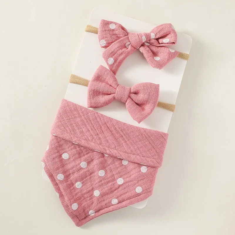 Triangle Bibs and Printed Headband Set Stylish Accessories for Baby Girl