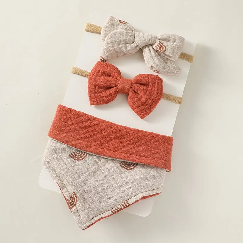 Triangle Bibs and Printed Headband Set Stylish Accessories for Baby Girl