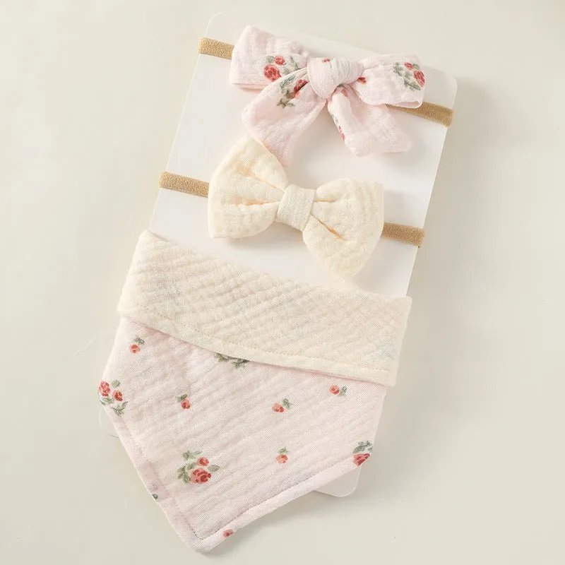 Triangle Bibs and Printed Headband Set Stylish Accessories for Baby Girl