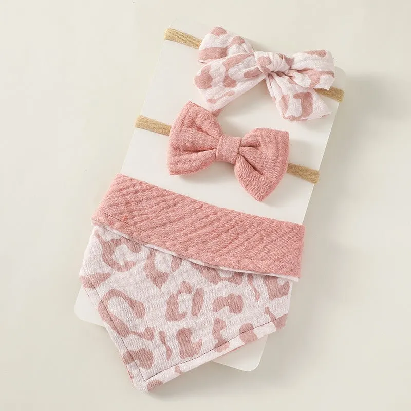 Triangle Bibs and Printed Headband Set Stylish Accessories for Baby Girl