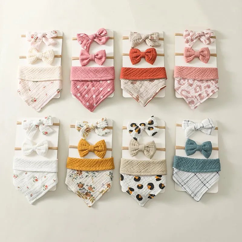 Triangle Bibs and Printed Headband Set Stylish Accessories for Baby Girl