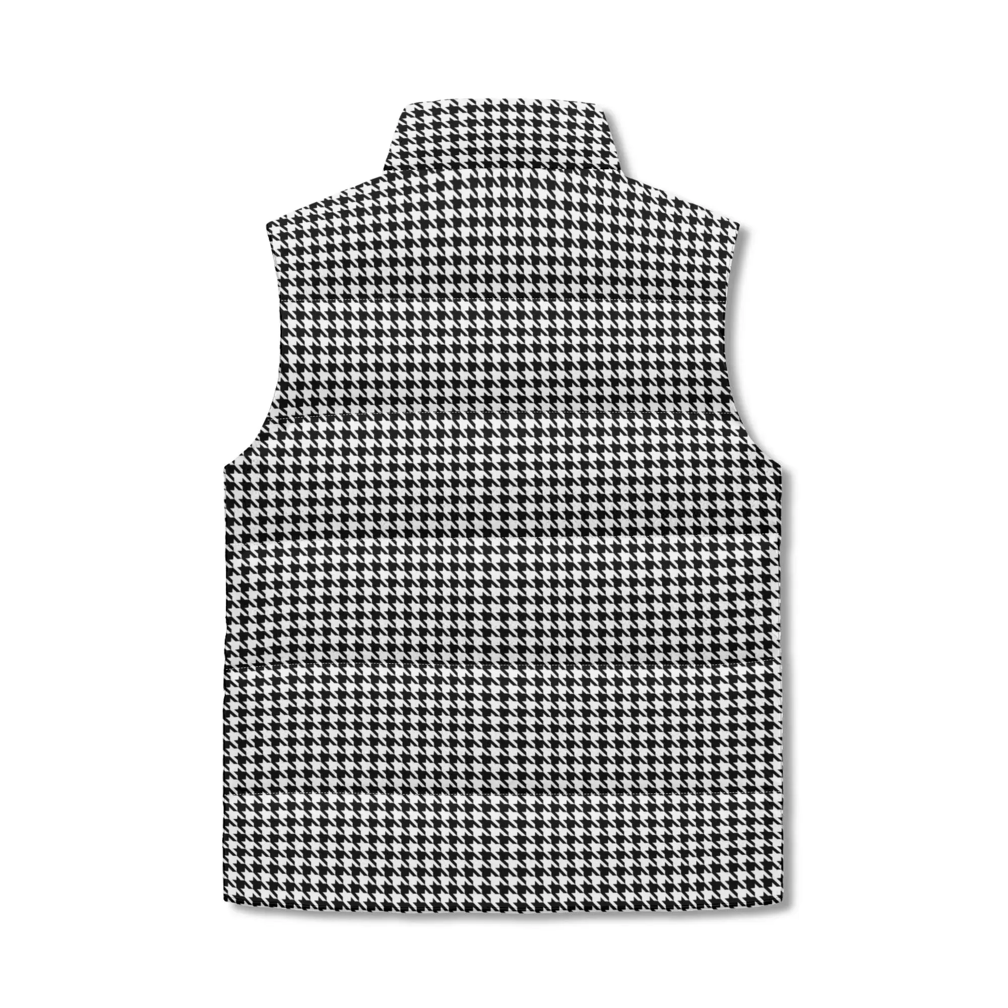 Unisex Black Houndstooth Puffer Vest | Vintage-Inspired Lightweight Sleeveless Winter Jacket