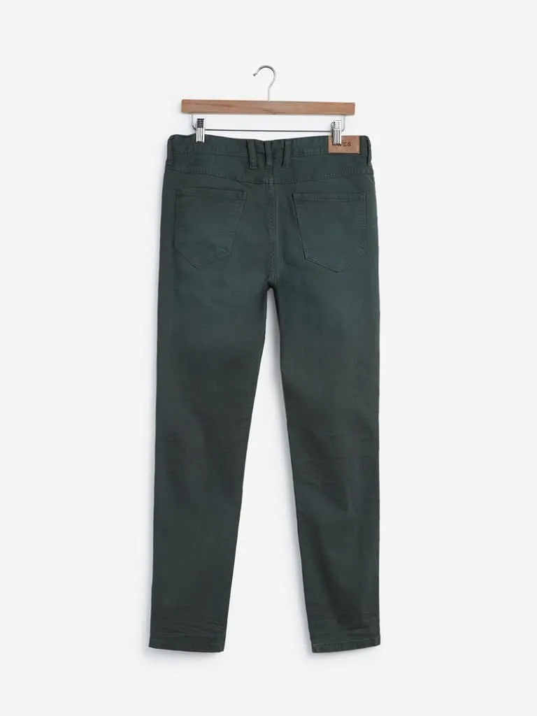 WES Casuals Dark Olive Carrot Fit Jeans