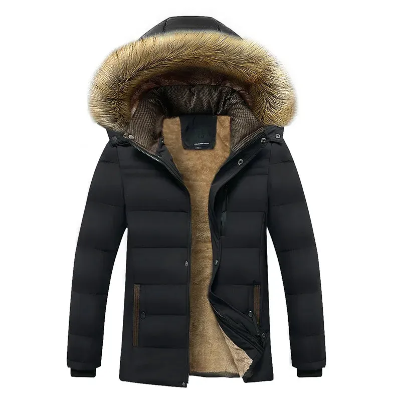 Winter New Warm Thick Fleece Parkas Men Waterproof Hooded Fur Collar Parka Jacket Coat Men Autumn Fashion Casual Parkas Men