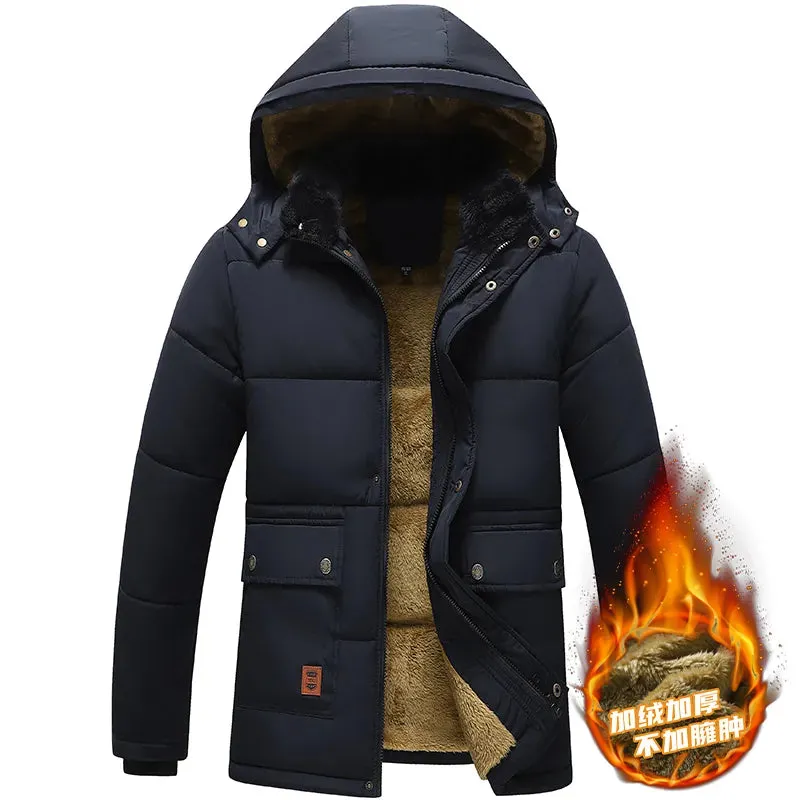 Winter New Warm Thick Fleece Parkas Men Waterproof Hooded Fur Collar Parka Jacket Coat Men Autumn Fashion Casual Parkas Men