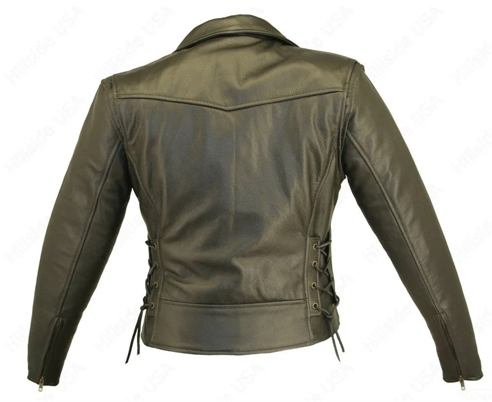 Womens Made in USA Soft Black Naked Leather Beltless Motorcycle Jacket