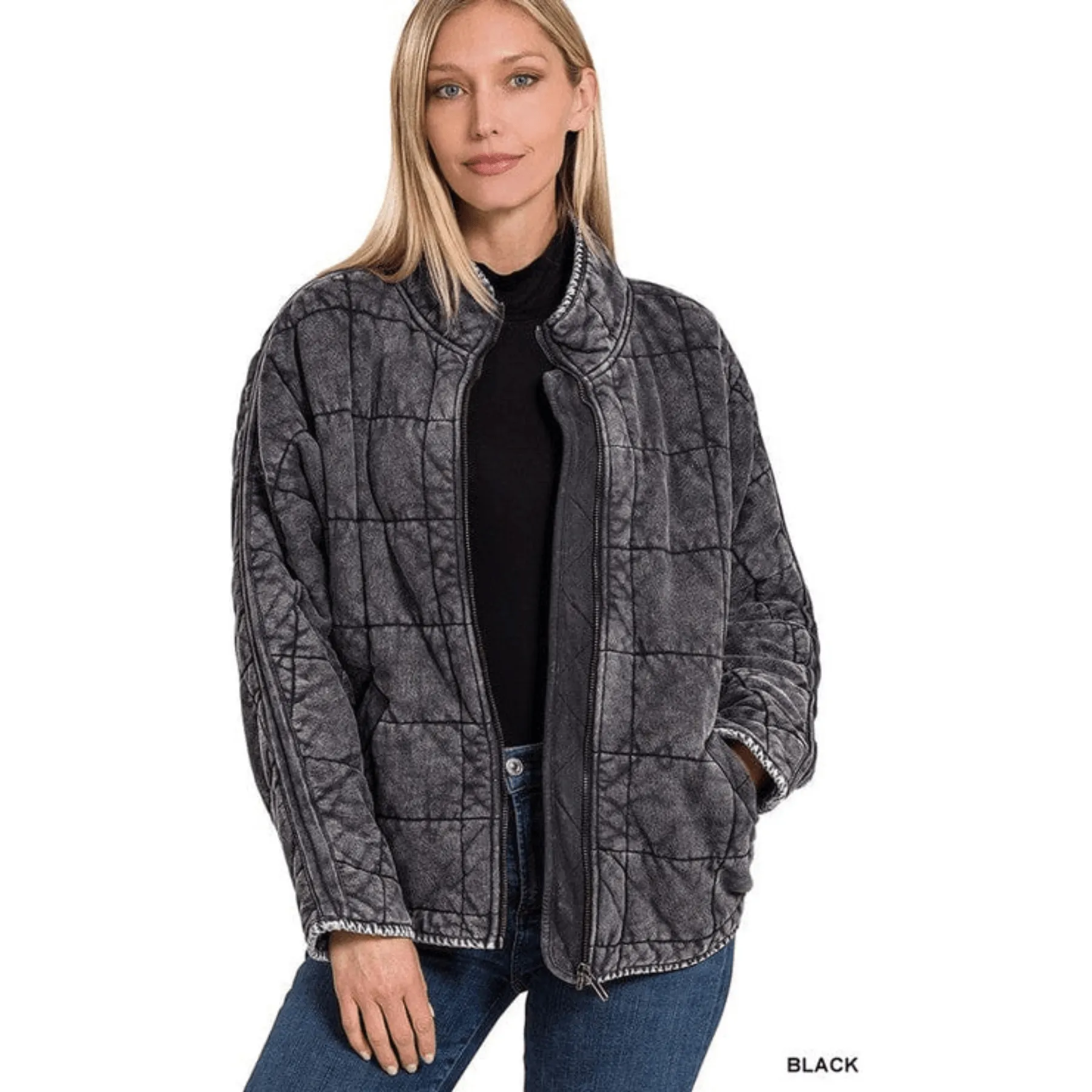 Women's Washed Dolman Quilted Jacket With Pockets